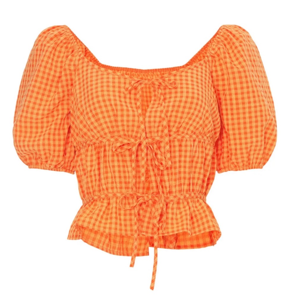 Louna orange gingham tie top